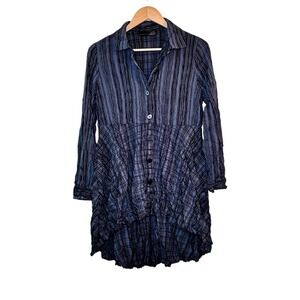 Liv by Habitat Womens Button Up Striped Top Tunic Sz XS Crinkle Lagonlook Artsy